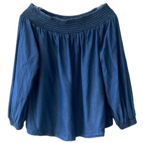 Denim Off The Shoulder Blouse Bare Shoulder Dress Blue Jean Top Gap Size Small - Picture 4 of 16